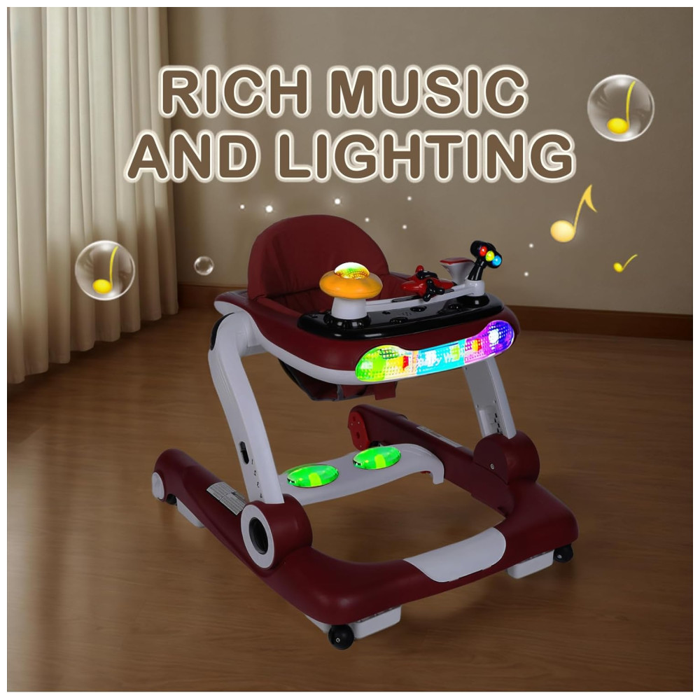 Andador Kinder King com Música e Luzes 5 em 1 Cadeira de Atividades Altura e Assento Ajustáveis Aprendizagem Sentado Andador Empurrável Preto. - Imagem 5