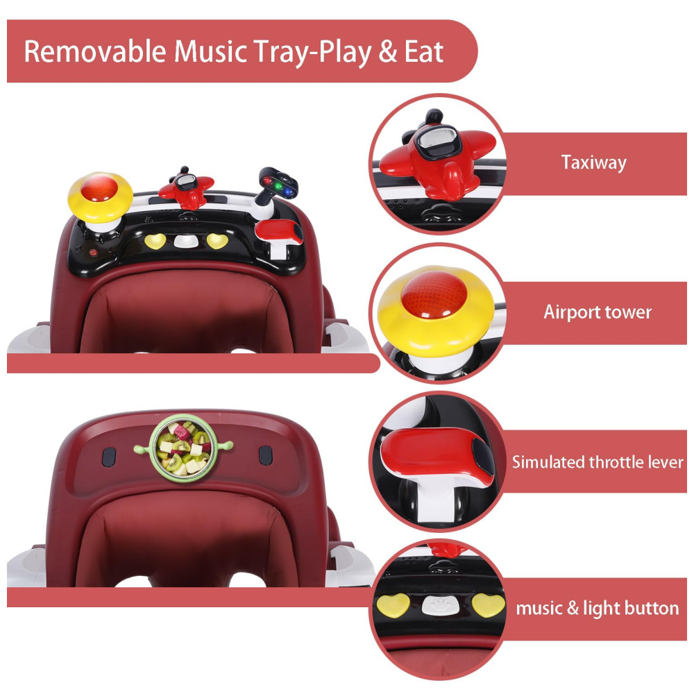 Andador Kinder King com Música e Luzes 5 em 1 Cadeira de Atividades Altura e Assento Ajustáveis Aprendizagem Sentado Andador Empurrável Preto. - Imagem 7