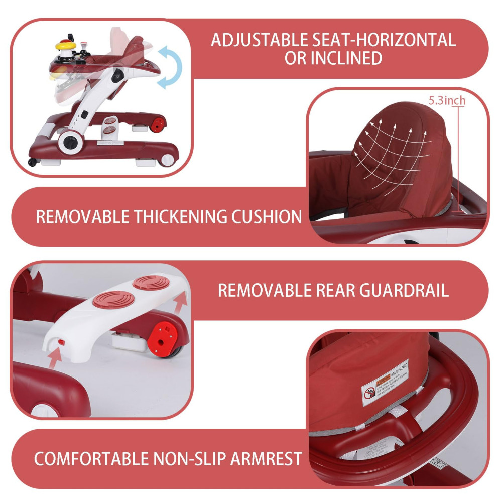 Andador Kinder King com Música e Luzes 5 em 1 Cadeira de Atividades Altura e Assento Ajustáveis Aprendizagem Sentado Andador Empurrável Preto. - Imagem 8