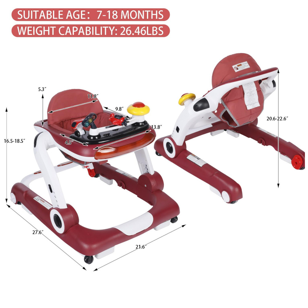 Andador Kinder King com Música e Luzes 5 em 1 Cadeira de Atividades Altura e Assento Ajustáveis Aprendizagem Sentado Andador Empurrável Preto. - Imagem 9