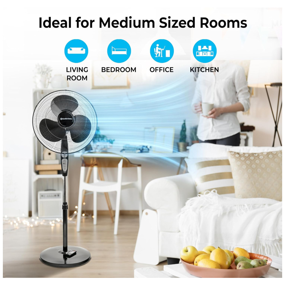 Ventilador de Coluna 3 Velocidades Ajustáveis 110V COMFORT ZONE CZST181RBK Preto - Imagem 3