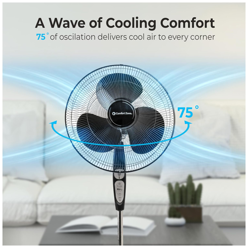 Ventilador de Coluna 3 Velocidades Ajustáveis 110V COMFORT ZONE CZST181RBK Preto - Imagem 4