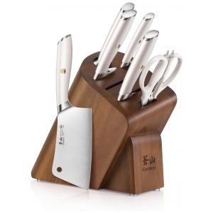 Conjunto de Facas em Aço Alemão com Bloco de Bancada 7 Peças Cangshan L1 Série 1027129 Branco