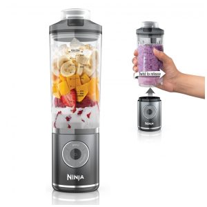 Liquidificador Portátil sem Fio 500mL com 3 Programas À prova de Vazamento 11V Ninja Blast Max BC251GY Cinza.