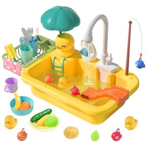 Pia de Brinquedo com Água Corrente Utensílios de Cozinha e Brinquedos CUTE STONE Amarela