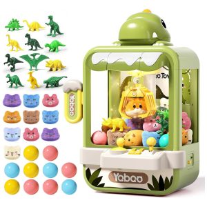 Eohemeral Máquina de Garra Dinossauro Verde para Crianças Mini Arcade Eletrônico com Música e 10 Pelúcias + 12 Acessórios
