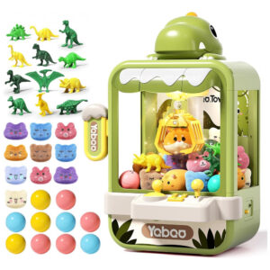 Eohemeral Máquina de Garra Dinossauro Verde para Crianças, Mini Arcade Eletrônico com Música e 10 Pelúcias + 12 Acessórios