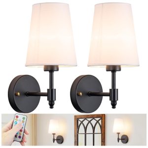 Conjunto de Luminária de Parede Sem Fio com 2 Peças Estilo Retrô Carregamento USB e 7 Opçoes de Cores RGB Slywise Preta