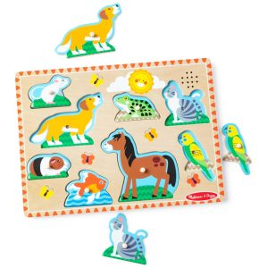 Quebra Cabeça Infantil de Madeira com Efeitos Sonoros de Animais de Estimação e 8 Peças para Crianças Acima de 2 Anos Melissa & Doug