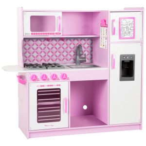 Cozinha Infantil em Madeira com Forno Fogão Micro-Ondas Pia e Geladeira com Dispensador de Gelo Melissa Doug Rosa