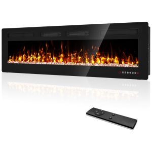 Lareira Elétrica de Embutir A45x182L cm com Controle Remoto e Digital 110V 1500W Eueiriup Preta