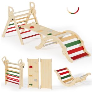 Conjunto BlueWood Pikler Triangle Brinquedo de Escalada de Madeira para Crianças com 7 em 1 Design Exclusivo para um Inverno Aconchegante