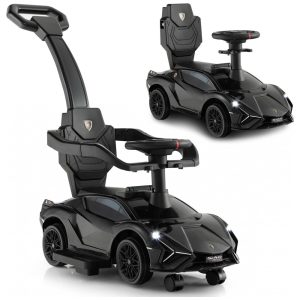 Carrinho de Passeio Infantil 3 em 1 com Alça Música USB Farol e Compartimento Sob o Assento para Crianças de 1 a 5 Anos INFANS Preto