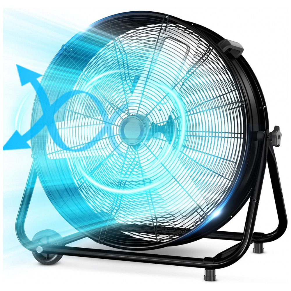 Ventilador Industrial de Tambor LifePlus 61 cm Preto Alta Velocidade 8900 CFM 3 Velocidades Inclinação Ajustável 360° Modelo FGD-24T 110V
