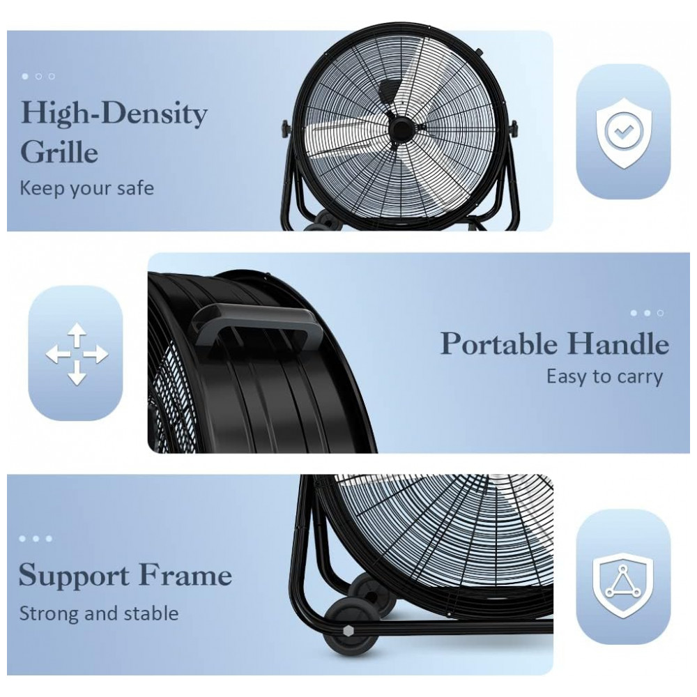 Ventilador Industrial de Tambor LifePlus 61 cm Preto Alta Velocidade 8900 CFM 3 Velocidades Inclinação Ajustável 360° Modelo FGD-24T 110V - Imagem 6