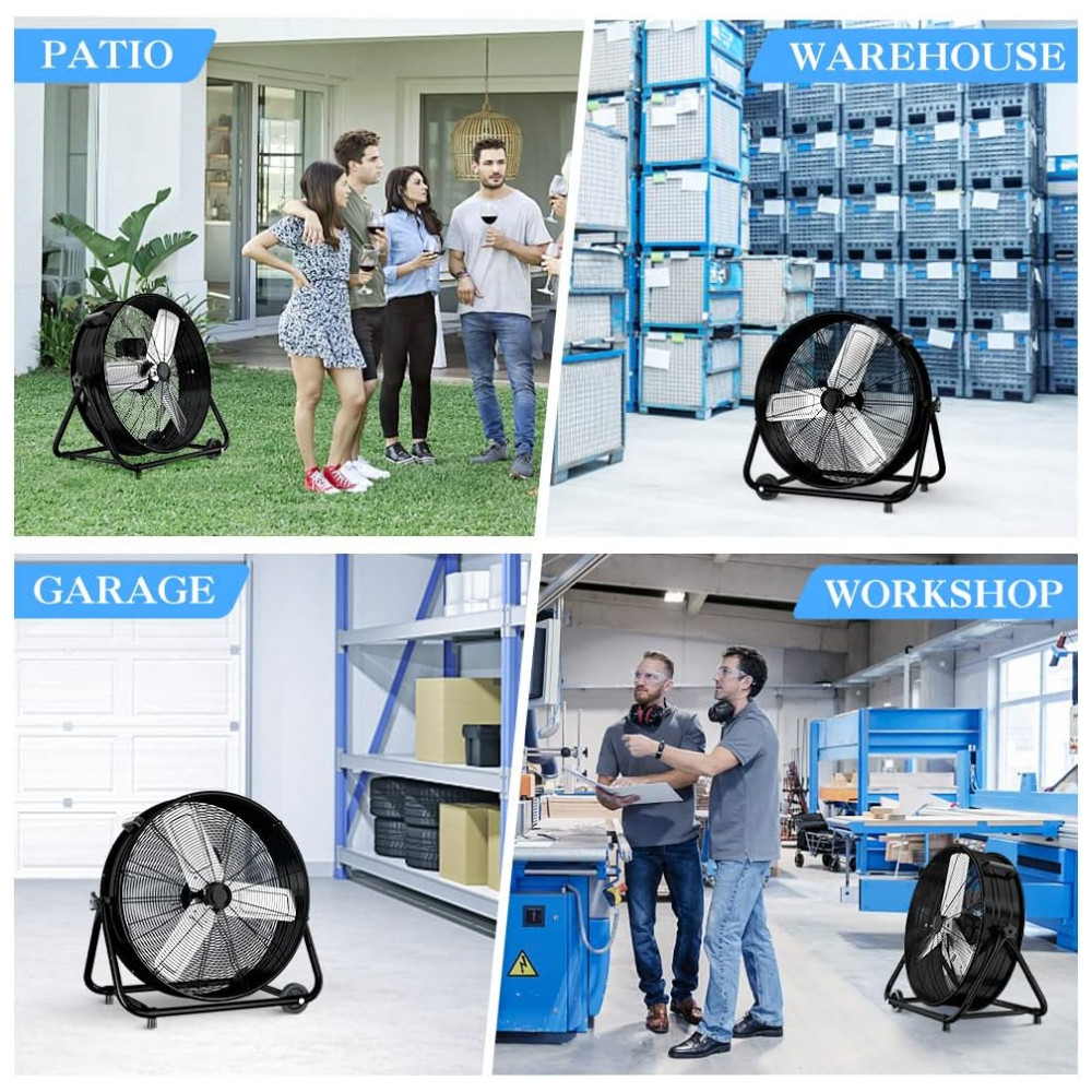 Ventilador Industrial de Tambor LifePlus 61 cm Preto Alta Velocidade 8900 CFM 3 Velocidades Inclinação Ajustável 360° Modelo FGD-24T 110V - Imagem 7