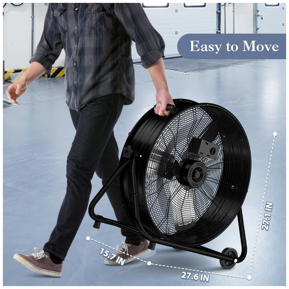 Ventilador Industrial de Tambor LifePlus 61 cm Preto Alta Velocidade 8900 CFM 3 Velocidades Inclinação Ajustável 360° Modelo FGD-24T 110V - Imagem 8