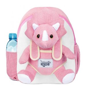 Mochila infantil rosa dinossauro Triceratops Naturally KIDS com pelúcia removível 29 cm