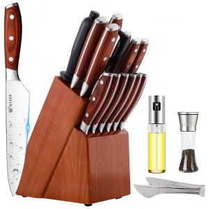 Conjunto de Facas em Aço Inoxidável de Alto Carbono com Bloco de Bancada 18 Peças HISSF Marrom