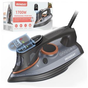 Ferro de Passar Roupas a Vapor com Tela LCD Base de Cerâmica Antiaderente de 1700W Desligamento Automático Autolimpeza IRONDAY