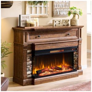 Lareira Elétrica OKD 13208 cm com Suporte Lareira Independente Aquecedora com Vidro de 3 Lados para TVs de até 65"