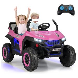Carro Elétrico Infantil Jeep com Controle Remoto 2 Lugares Suspensão de Mola Partida Suave Música via Bluetooth e FM 12V Olakids Rosa