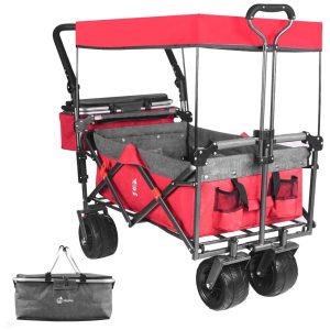 Carrinho Vagão Dobrável Multifuncional com Dossel Removível e Armazenamento Napfox Vermelho