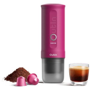 Mini Máquina de Café Expresso Portátil 80mL 12V Outin Rosa