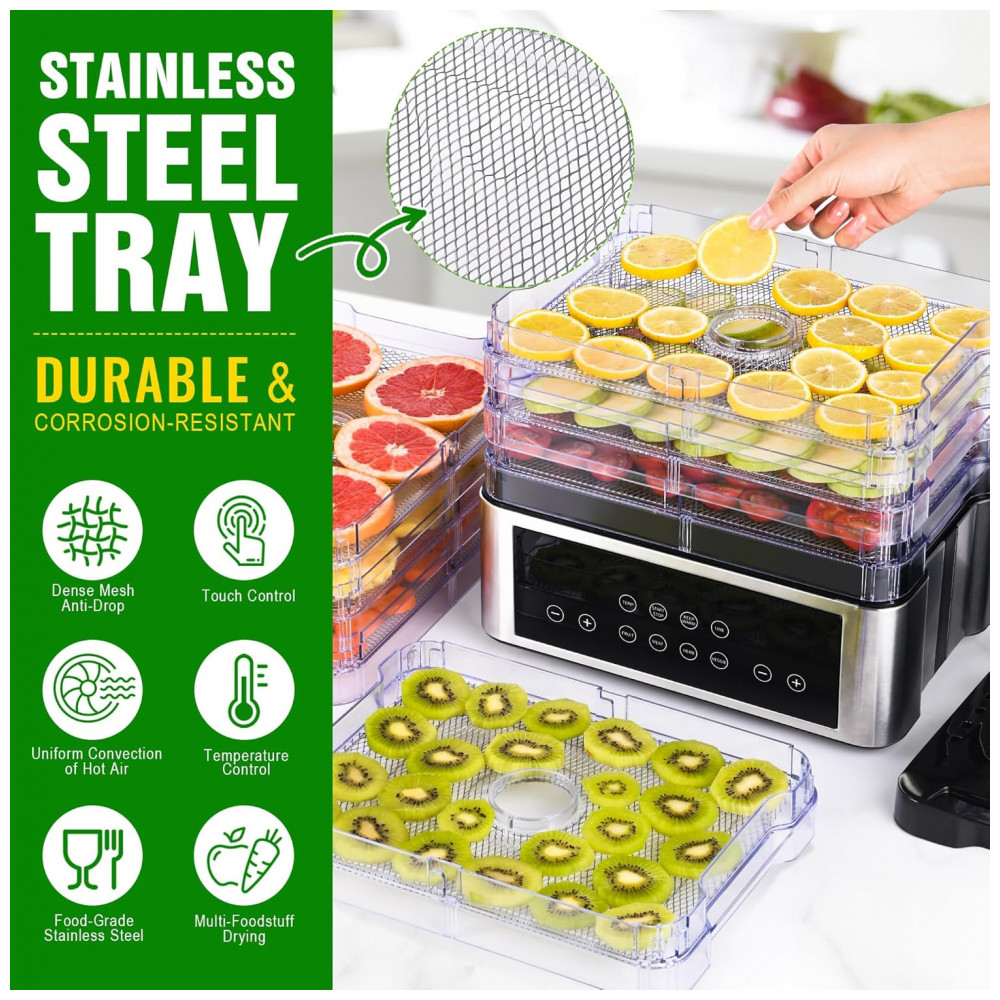 Desidratador de Alimentos, 8 Bandejas em Aço Inoxidável com Controle de Tempo e Temperatura, Ideal para Jerky, Frutas, Vegetais, Tupoyi - Imagem 3