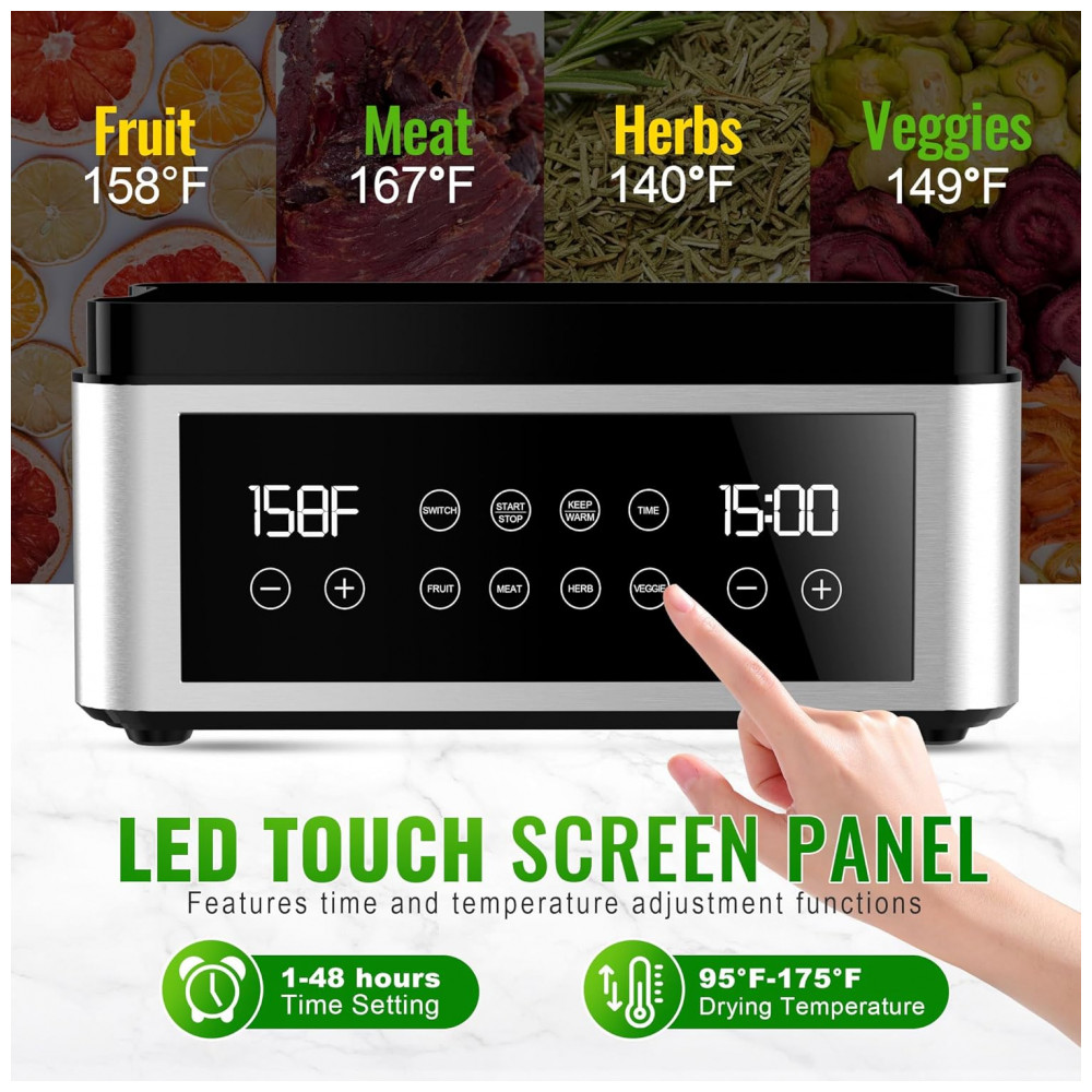 Desidratador de Alimentos, 8 Bandejas em Aço Inoxidável com Controle de Tempo e Temperatura, Ideal para Jerky, Frutas, Vegetais, Tupoyi - Imagem 5