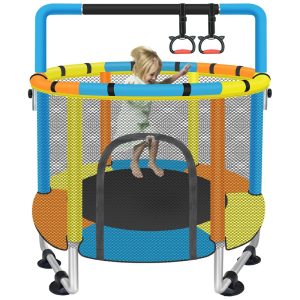 Cama Elástica Infantil com Rede de Segurança e Barras de Ginástica para Crianças de 1 a 8 Anos SZBOB Azul