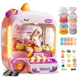 Máquina de Garra Unicornio Vanvimen Rosa para Crianças, Mini Arcade de Brinquedos e Doces com Prêmios Recarregáveis e Dispenser Interativo