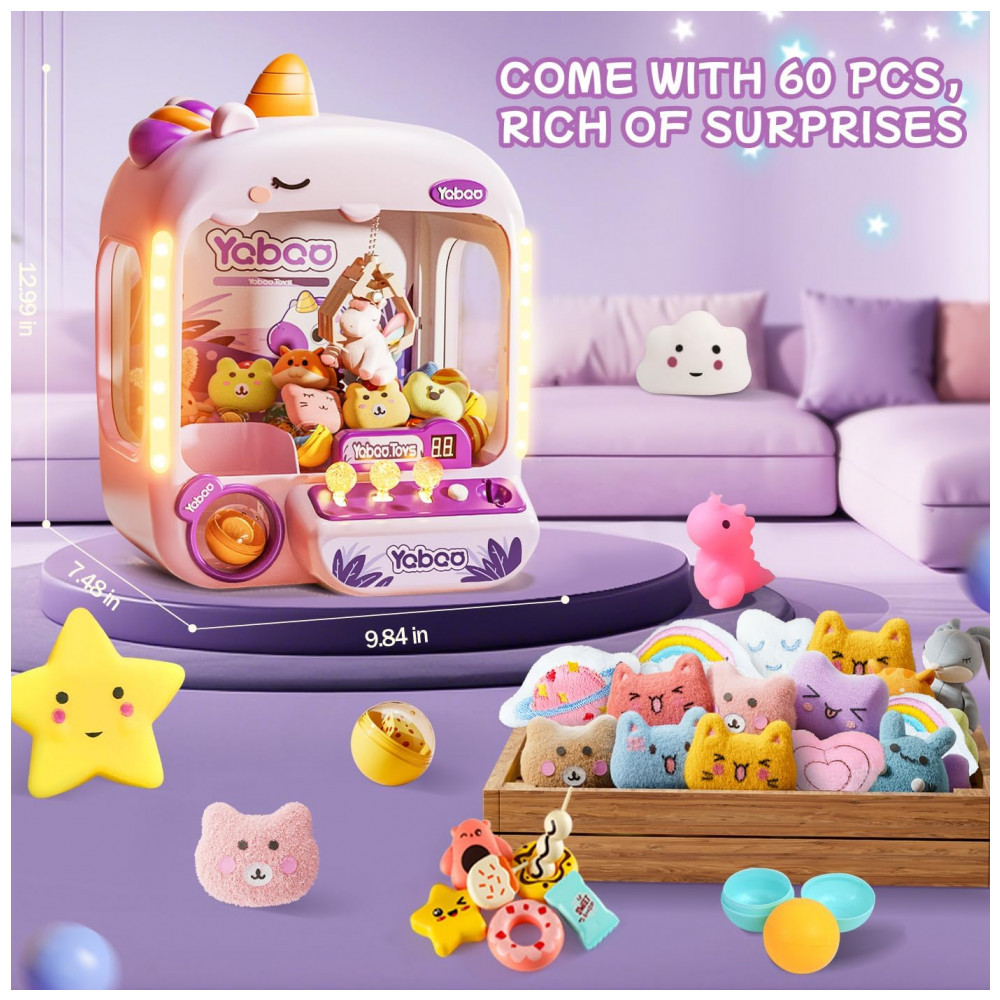 Máquina de Garra Unicornio Vanvimen Rosa para Crianças, Mini Arcade de Brinquedos e Doces com Prêmios Recarregáveis e Dispenser Interativo - Imagem 3