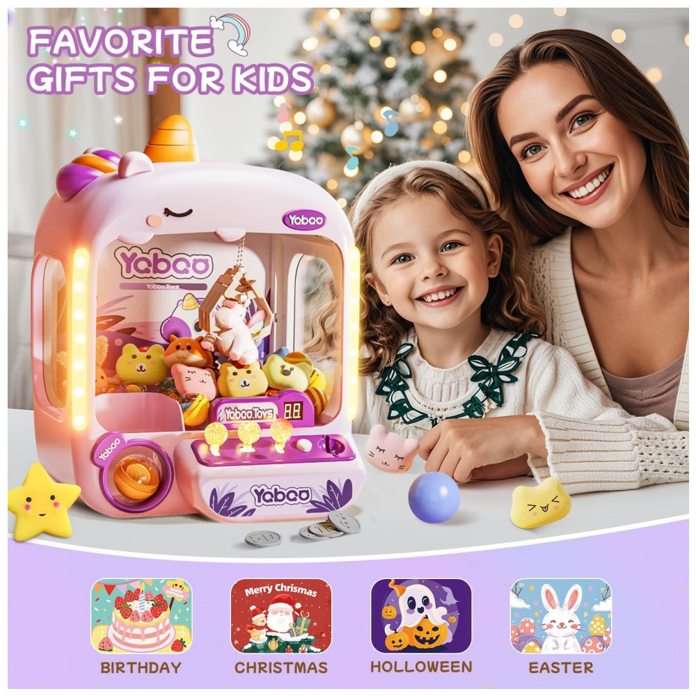 Máquina de Garra Unicornio Vanvimen Rosa para Crianças, Mini Arcade de Brinquedos e Doces com Prêmios Recarregáveis e Dispenser Interativo - Imagem 6