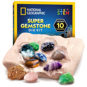Kit Super Escavação de Gemas – 10 Gemas Reais, Kit STEM de Geologia para Crianças, Presente Educativo, National Geographic