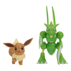 Bonecos Pokémon Eevee 5 cm e Scyther 115 cm Jazwares com articulação e ataque de lâmina