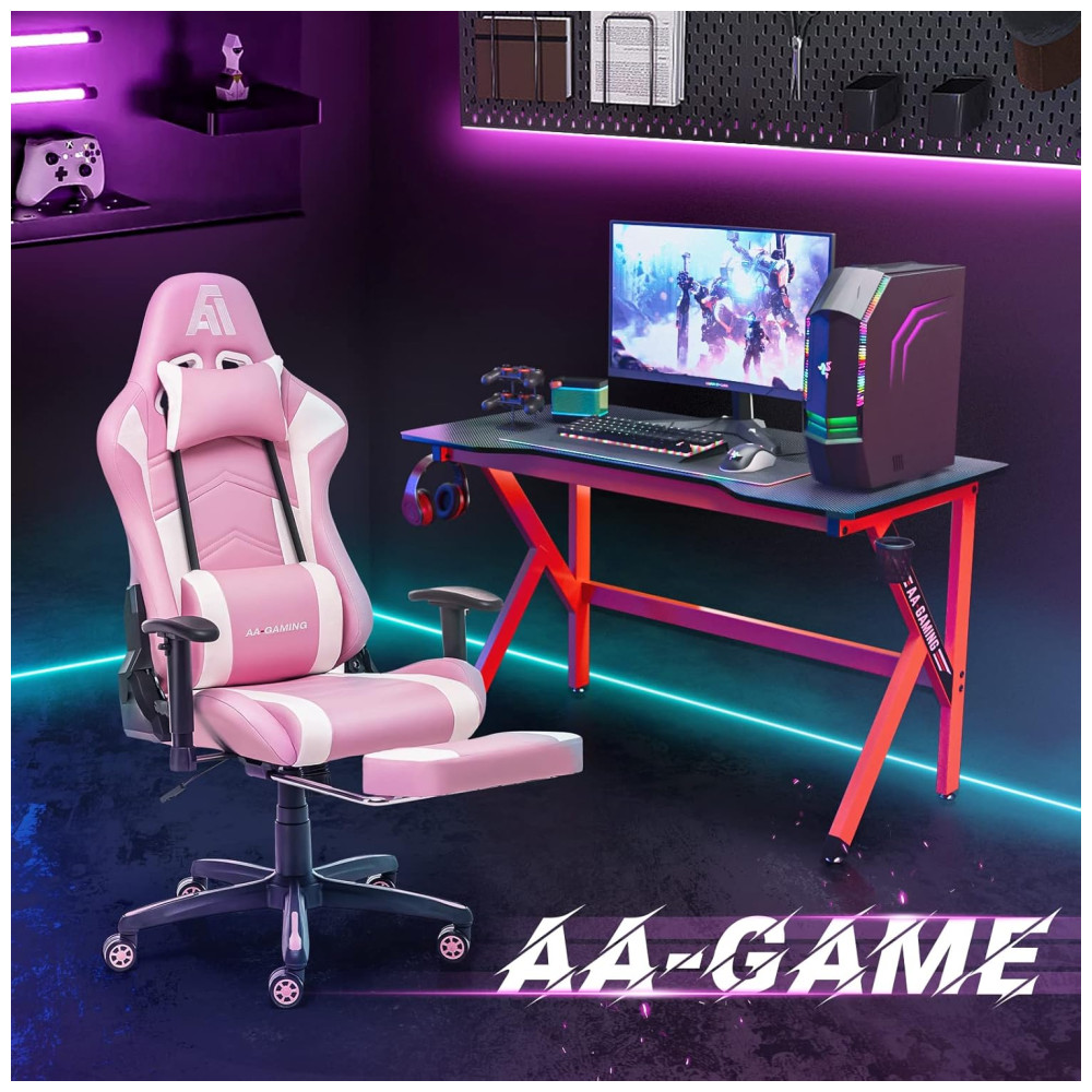 AA Cadeira de Escritório Gamer Reclinável e Ergonômica com Apoio de Braço Ajustável Rosa - Imagem 2
