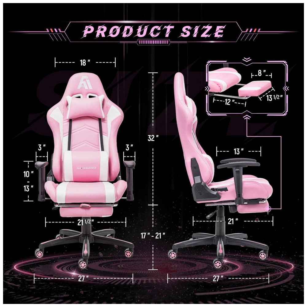 AA Cadeira de Escritório Gamer Reclinável e Ergonômica com Apoio de Braço Ajustável Rosa - Imagem 3