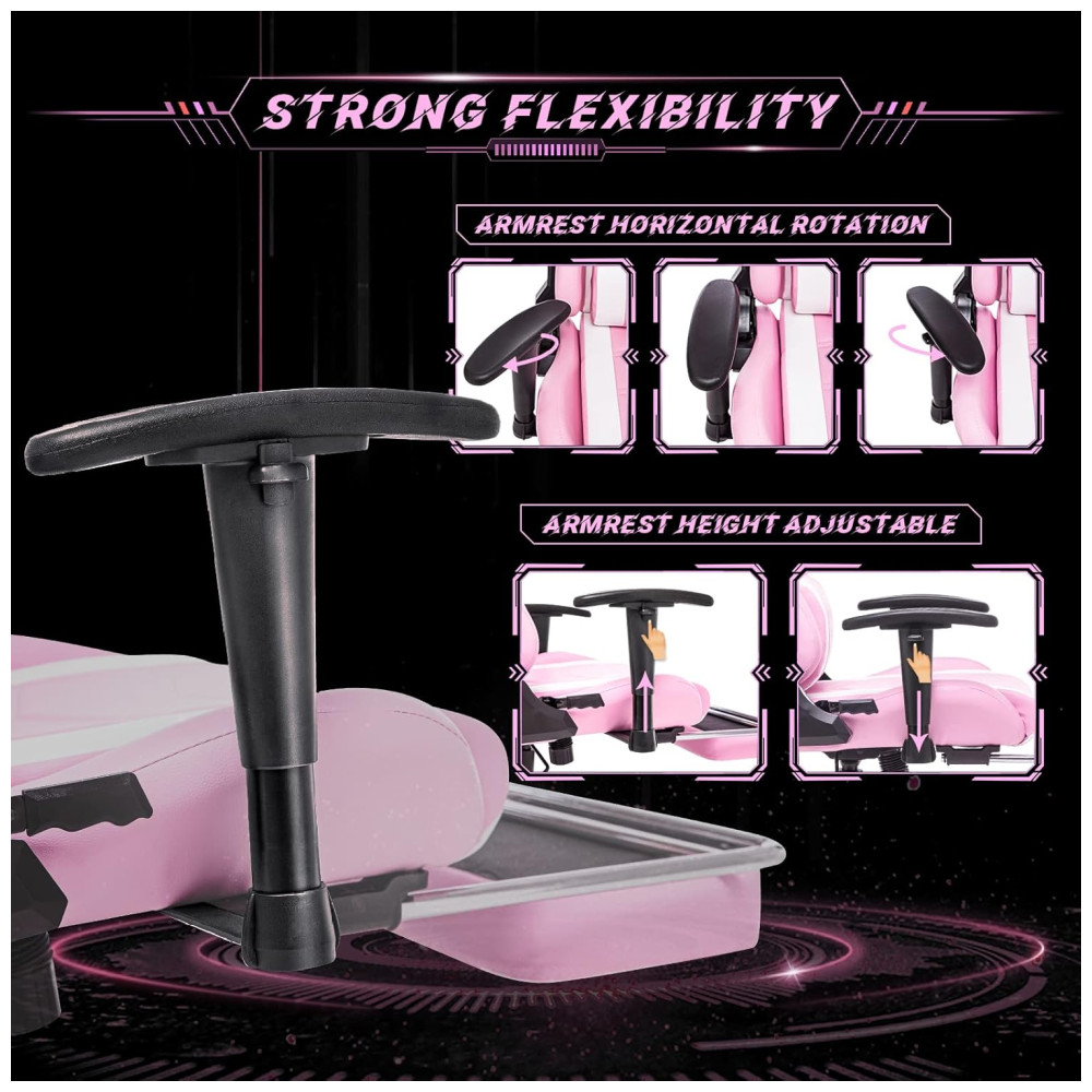 AA Cadeira de Escritório Gamer Reclinável e Ergonômica com Apoio de Braço Ajustável Rosa - Imagem 5