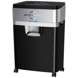 Triturador de Papel BONSEN Tritura 20 Folhas por Vez em 60 Minutos Contínuos para Escritório Triturador Silencioso de Cruzado com 25 litros