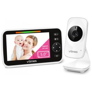 Babá Eletrônica com Vídeo e Áudio Tela LCD de 12 cm Sem Wi-Fi - Visão Noturna Alcance de 300m 2x Zoom e Lullabies -