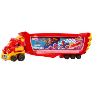 Transportador Hot Wheels RacerVerse Marvel Hulkbuster com Capacidade para 10 Carros Cabine Removível e Capacete Incluso