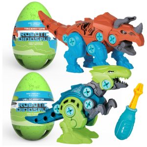 Kit 2 Dinossauros Robôs Triceratops e Velociraptor para Crianças Acima de 3 Anos Emobii