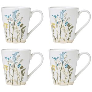 Conjunto de Canecas Tema de Floral com 4 Peças Capacidade 380mL e Material de Cerâmica Lenox 896638 Branca Colorida