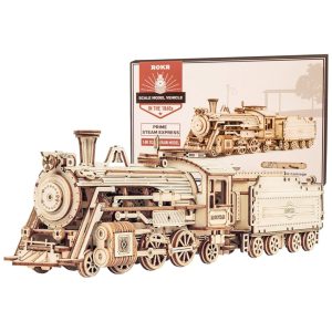 Quebra Cabeças 3D para Adultos Escala 1:80 Tema Trem Mecânico com 308 Peças ROKR Marrom