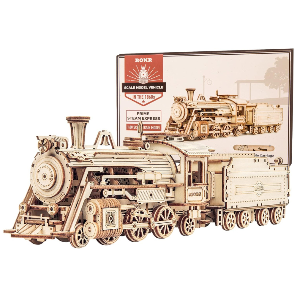 Quebra Cabeças 3D para Adultos Escala 1:80 Tema Trem Mecânico com 308 Peças ROKR Marrom