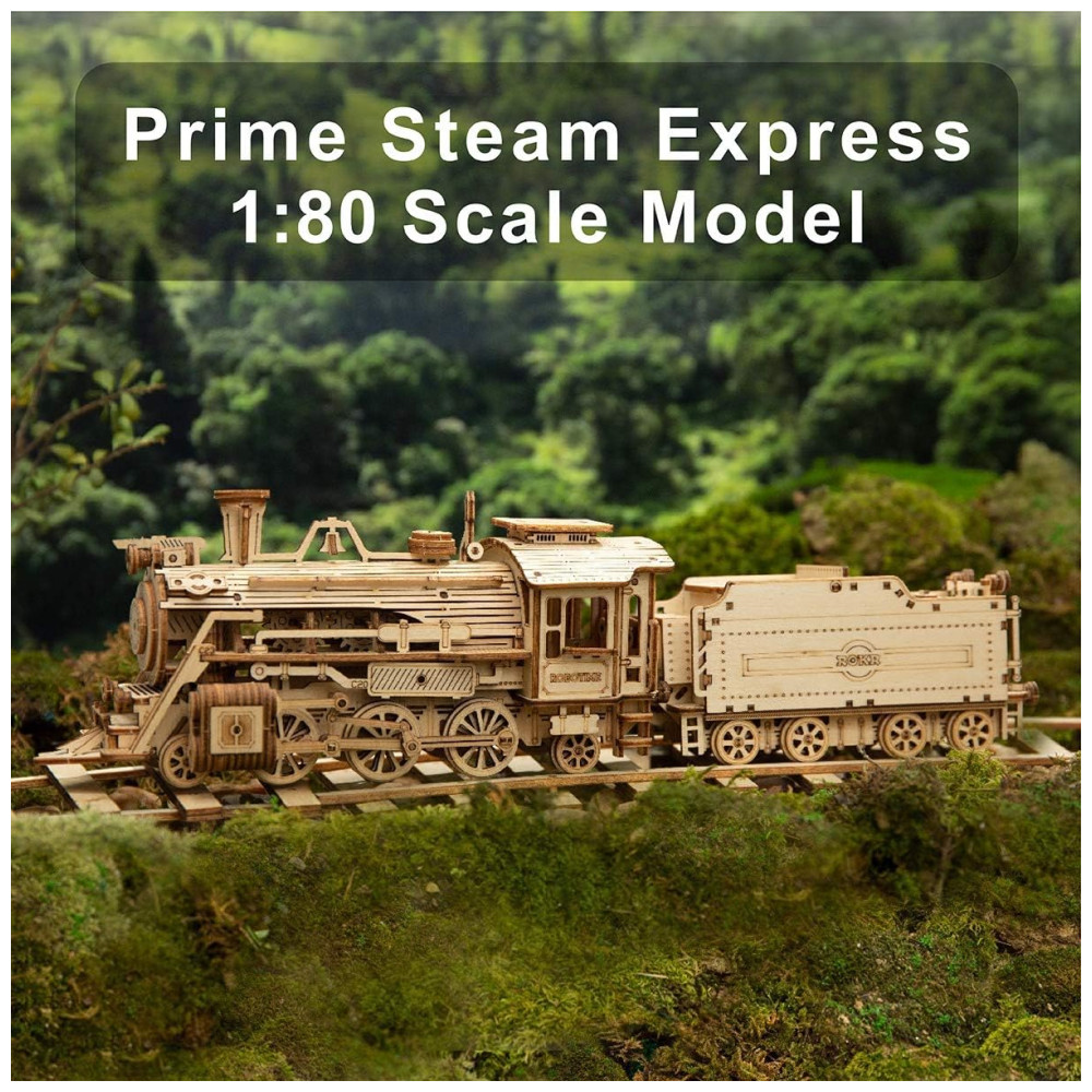 Quebra Cabeças 3D para Adultos Escala 1:80 Tema Trem Mecânico com 308 Peças ROKR Marrom - Imagem 2