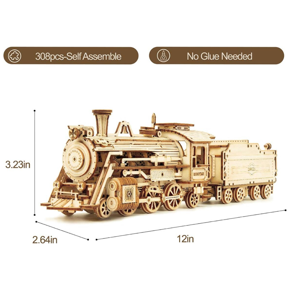 Quebra Cabeças 3D para Adultos Escala 1:80 Tema Trem Mecânico com 308 Peças ROKR Marrom - Imagem 5