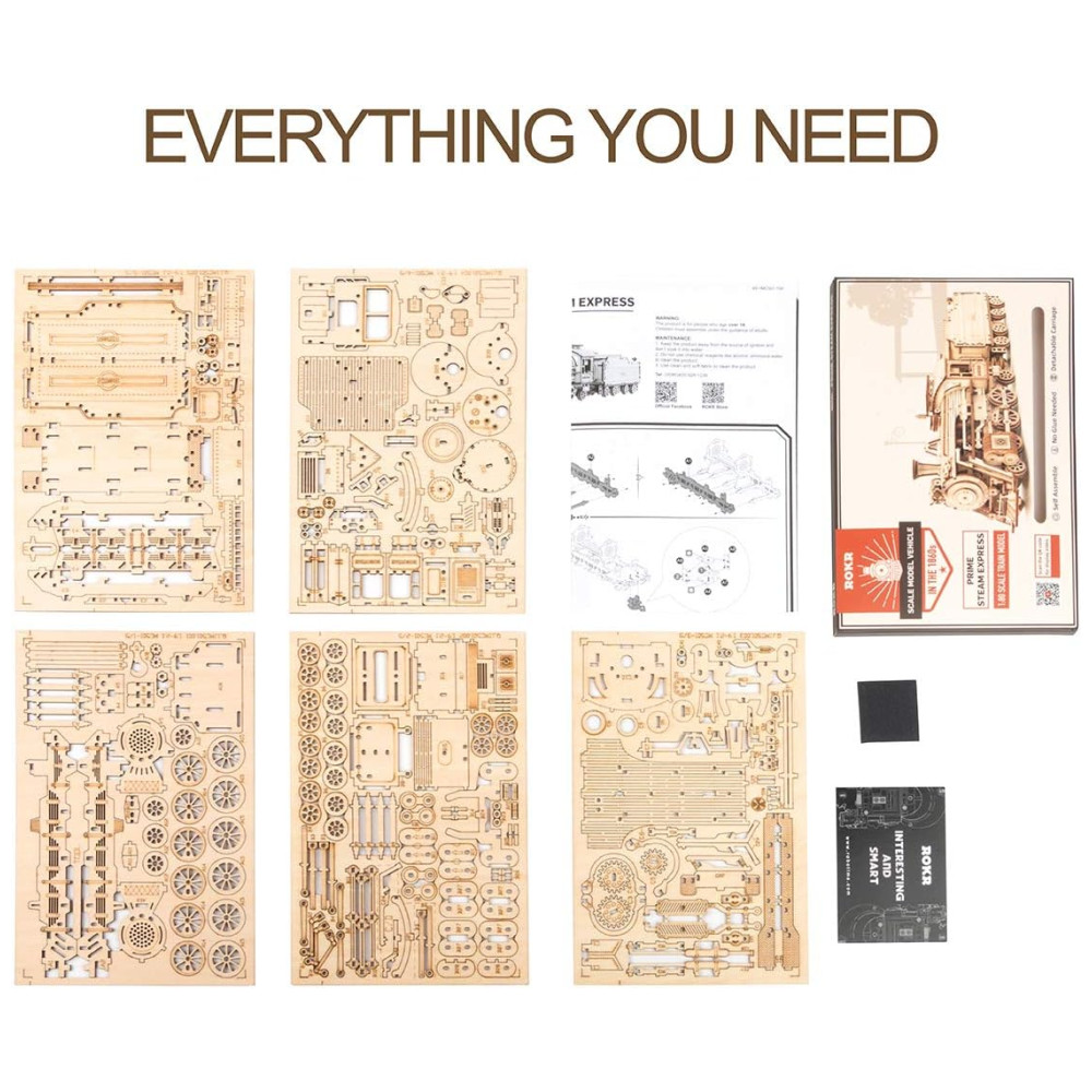 Quebra Cabeças 3D para Adultos Escala 1:80 Tema Trem Mecânico com 308 Peças ROKR Marrom - Imagem 6