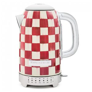 Chaleira elétrica MacKenzie-Childs Sterling Check inox vermelha e branca 8 xícaras 1500W 110V
